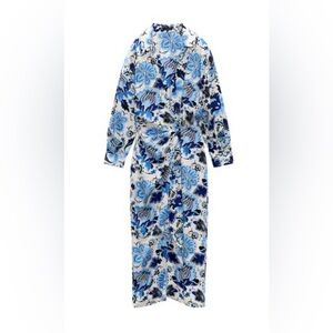 Zara Blue and White Floral Wrap Dress